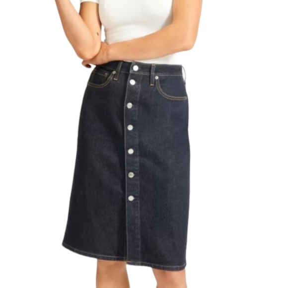 Everlane Dresses & Skirts - Everlane Denim Pencil Skirt Blue Dark Wash Button Front Size 27 (S)